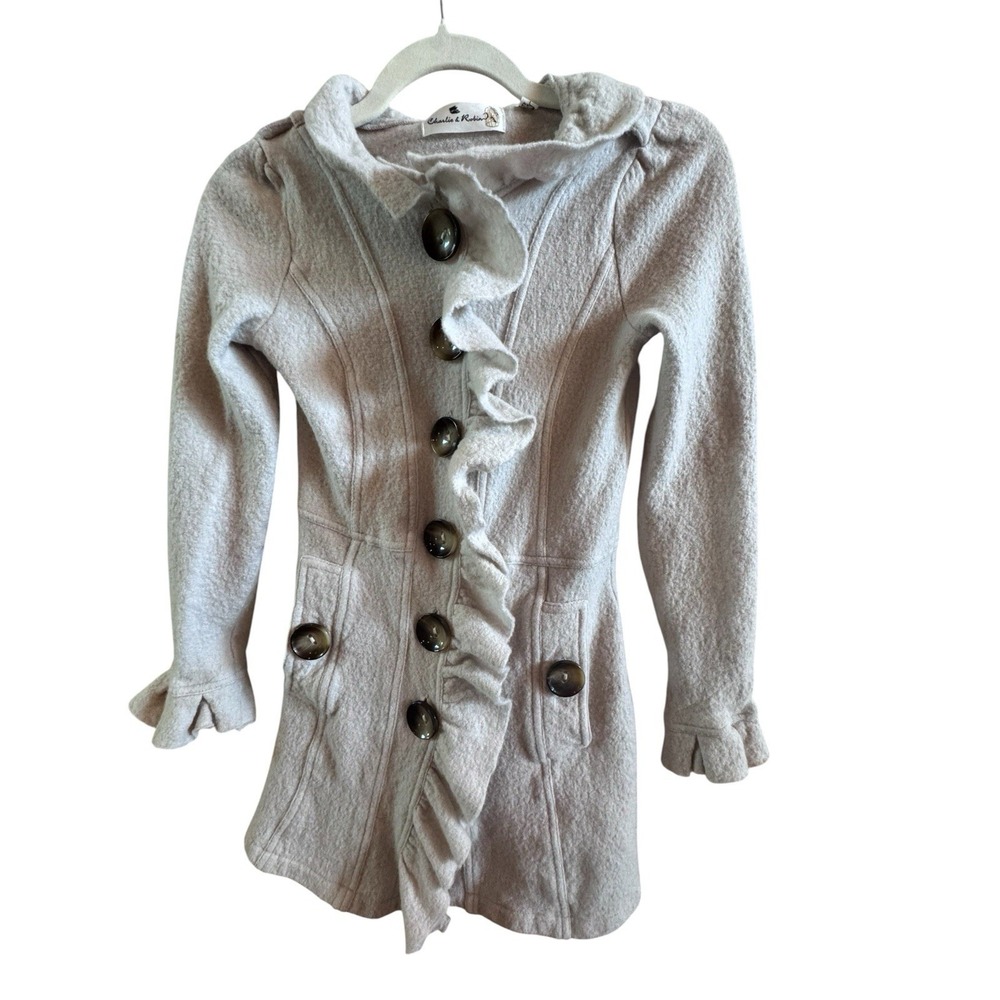 Anthropologie Charlie & Robin Cream Color Wool Ruffle Front Cardigan XS Buttons
